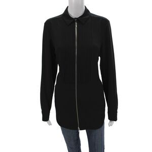 Paper White Women Collared Black Long Sleeve Basic Casual Top Zip Size 10
